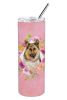 German Shepherd #1 Pink Flowers Stainless Steel Skinny Tumbler