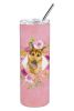 German Shepherd #2 Pink Flowers Stainless Steel Skinny Tumbler