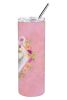 Siberian Husky - Red - Pink Flowers Stainless Steel Skinny Tumbler
