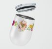 Golden Retriever Pink Flowers Stainless Steel 12 oz Stemless Wine Glass