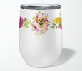 Golden Retriever Pink Flowers Stainless Steel 12 oz Stemless Wine Glass