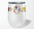 Great Dane Pink Flowers Stainless Steel 12 oz Stemless Wine Glass