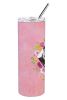 Siberian Husky #1 Pink Flowers Stainless Steel Skinny Tumbler