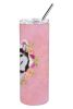 Siberian Husky #1 Pink Flowers Stainless Steel Skinny Tumbler