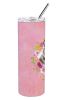 Siberian Husky #2 Pink Flowers Stainless Steel Skinny Tumbler