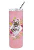 Siberian Husky #2 Pink Flowers Stainless Steel Skinny Tumbler
