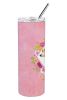 Italian Greyhound 1 Pink Flowers Stainless Steel Skinny Tumbler