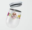 Jack Russell Terrier #1 Pink Flowers Stainless Steel 12 oz Stemless Wine Glass
