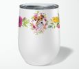 Jack Russell Terrier #1 Pink Flowers Stainless Steel 12 oz Stemless Wine Glass