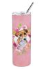 Jack Russell Terrier #1 Pink Flowers Stainless Steel Skinny Tumbler
