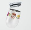 Jack Russell Terrier #3 Pink Flowers Stainless Steel 12 oz Stemless Wine Glass