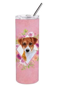 Jack Russell Terrier #2 Pink Flowers Stainless Steel Skinny Tumbler