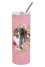German Shorthaired Pointer Pink Flowers Stainless Steel Skinny Tumbler