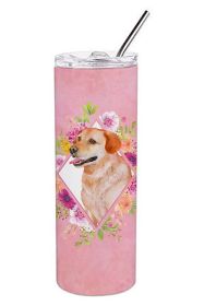 Labrador Retriever - Yellow - Pink Flowers Stainless Steel Skinny Tumbler
