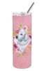 Great Pyrenees Pink Flowers Stainless Steel Skinny Tumbler