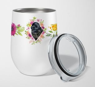 Newfoundland 1 Pink Flowers Stainless Steel 12 oz Stemless Wine Glass