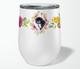 Newfoundland - Puppy Pink Flowers Stainless Steel 12 oz Stemless Wine Glass