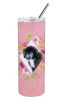 Newfoundland - Puppy - Pink Flowers Stainless Steel Skinny Tumbler
