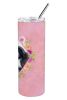 Newfoundland - Puppy - Pink Flowers Stainless Steel Skinny Tumbler