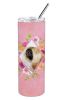 Pekingese Pink Flowers Stainless Steel Skinny Tumbler