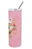 Pekingese Pink Flowers Stainless Steel Skinny Tumbler