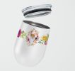 Corgi 1 Pink Flowers Stainless Steel 12 oz Stemless Wine Glass
