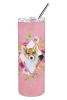 Corgi Pink Flowers Stainless Steel Skinny Tumbler