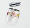 Pomeranian #1 Pink Flowers Stainless Steel 12 oz Stemless Wine Glass