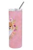 Pomeranian #1 Pink Flowers Stainless Steel Skinny Tumbler