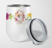 Pomeranian #2 Pink Flowers Stainless Steel 12 oz Stemless Wine Glass