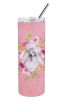 Poodle - Standard - White - Pink Flowers Stainless Steel Skinny Tumbler