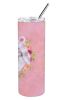 Poodle - Standard - White - Pink Flowers Stainless Steel Skinny Tumbler