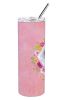 Poodle - Mini - White - Pink Flowers Stainless Steel Skinny Tumbler