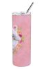 Poodle - Mini - White - Pink Flowers Stainless Steel Skinny Tumbler