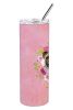Pug - Fawn - Pink Flowers Stainless Steel Skinny Tumbler