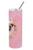 Pug - Fawn - Pink Flowers Stainless Steel Skinny Tumbler