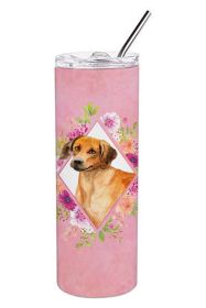 Rhodesian Ridgeback Pink Flowers Stainless Steel Skinny Tumbler