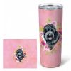 Black Russian Terrier Pink Flowers Stainless Steel Skinny Tumbler