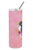 Giant Schnauzer Pink Flowers Stainless Steel Skinny Tumbler