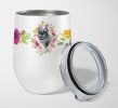 Schnauzer Pink Flowers Stainless Steel 12 oz Stemless Wine Glass