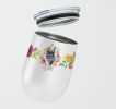Schnauzer Pink Flowers Stainless Steel 12 oz Stemless Wine Glass