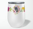 Schnauzer Pink Flowers Stainless Steel 12 oz Stemless Wine Glass