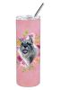 Schnauzer Pink Flowers Stainless Steel Skinny Tumbler