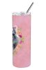 Schnauzer Pink Flowers Stainless Steel Skinny Tumbler