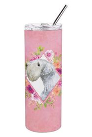 Sealyham Terrier Pink Flowers Stainless Steel Skinny Tumbler