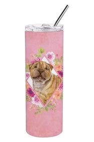 Shar Pei Pink Flowers Stainless Steel Skinny Tumbler
