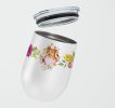 Sheltie/Shetland Sheepdog Pink Flowers Stainless Steel 12 oz Stemless Wine Glass