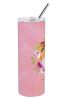 Sheltie Shetland Sheepdog Pink Flowers Stainless Steel Skinny Tumbler