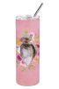 Shih Tzu 1 Pink Flowers Stainless Steel Skinny Tumbler