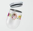 Saint Bernard #1 Pink Flowers Stainless Steel 12 oz Stemless Wine Glass